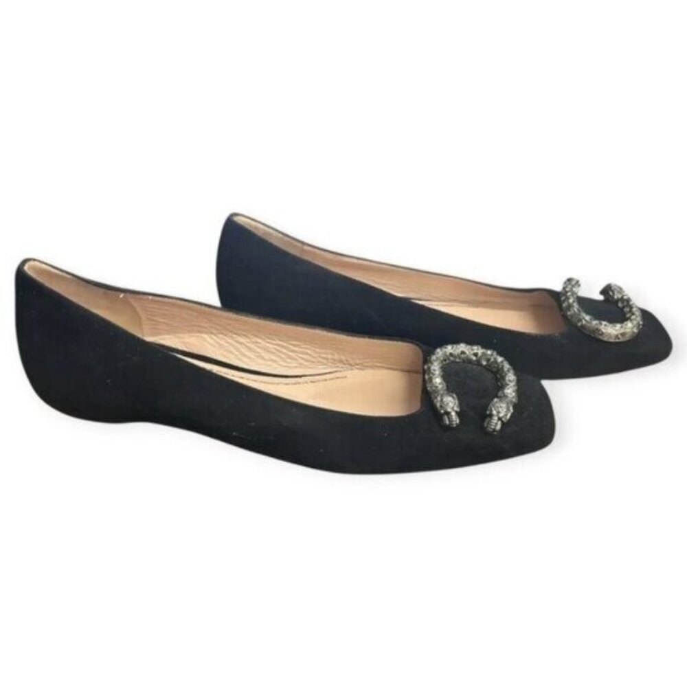 Gucci Dionysus Black Suede Embellished Square Toe Flats - Picture 3 of 4